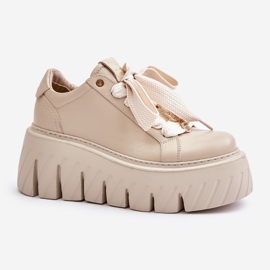 Zapatillas De Mujer Con Suela Maciza Y Decoración Dorada CheBello 4530 Beige 4