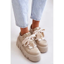 Zapatillas De Mujer Con Suela Maciza Y Decoración Dorada CheBello 4530 Beige 7