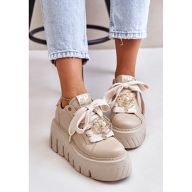 Zapatillas De Mujer Con Suela Maciza Y Decoración Dorada CheBello 4530 Beige 9