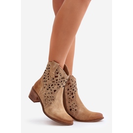 Botas De Mujer De Tacón Alto Con Estampado Calado Lewski 3394/2 Beige 1