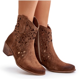 Botas De Mujer De Tacón Alto Con Estampado Calado Lewski 3394/2 Marrón 10