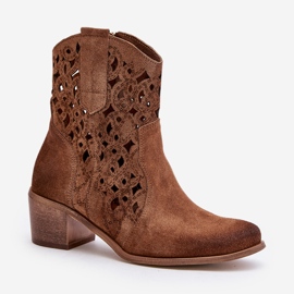 Botas De Mujer De Tacón Alto Con Estampado Calado Lewski 3394/2 Marrón 4