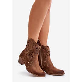 Botas De Mujer De Tacón Alto Con Estampado Calado Lewski 3394/2 Marrón 1