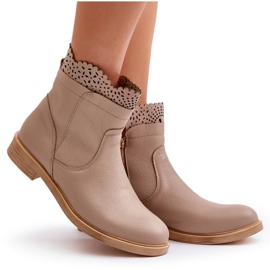 Botas Bajas Mujer Tacón Plano en Piel Lewski 3624 Beige 9