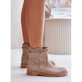Botas Bajas Mujer Tacón Plano en Piel Lewski 3624 Beige 6