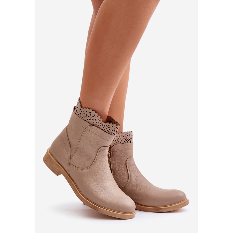 Botas Bajas Mujer Tacón Plano en Piel Lewski 3624 Beige 1