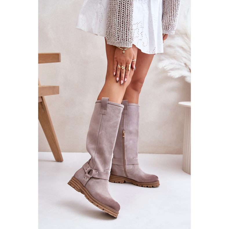 Botas por encima de la rodilla de mujer de ante Lewski 3615 Cappucino beige 2