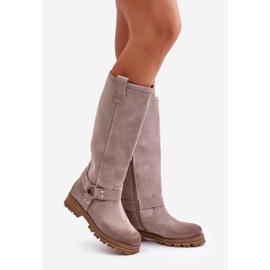 Botas por encima de la rodilla de mujer de ante Lewski 3615 Cappucino beige 1