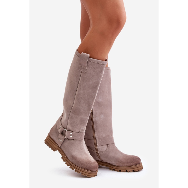 Botas por encima de la rodilla de mujer de ante Lewski 3615 Cappucino beige 1