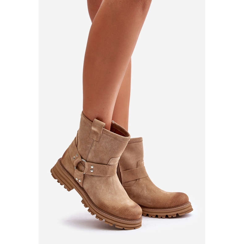 Botas Planas Mujer Ante Lewski 3610 Beige 1