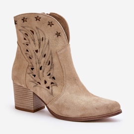 Botas Cowboy De Ante Calado Y Tacón Alto Lewski 3613 Beige 6