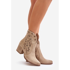 Botas Cowboy De Ante Calado Y Tacón Alto Lewski 3613 Beige 1