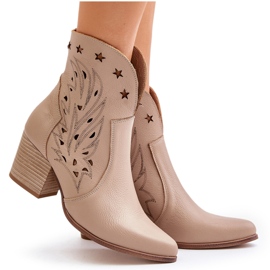 Botas Cowboy De Piel Calada Y Tacón Alto Lewski 3613 Beige 10