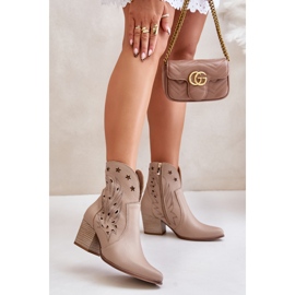 Botas Cowboy De Piel Calada Y Tacón Alto Lewski 3613 Beige 2