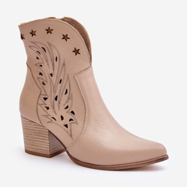 Botas Cowboy De Piel Calada Y Tacón Alto Lewski 3613 Beige 4