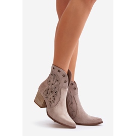 Botas Vaqueras De Ante Calado Y Tacón Alto Lewski 3613 Cappucino beige 1