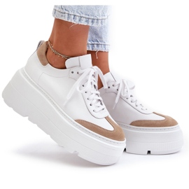 Zapatillas De Piel Con Plataforma Enorme Lewski 3635/X Blanco-Beige 9