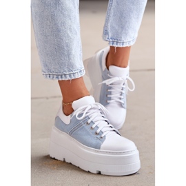 Zapatillas De Cuero Con Plataforma Enorme Jeans Lewski 3586 Blanco azul 3