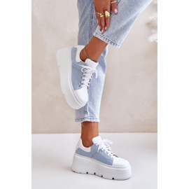 Zapatillas De Cuero Con Plataforma Enorme Jeans Lewski 3586 Blanco azul 5