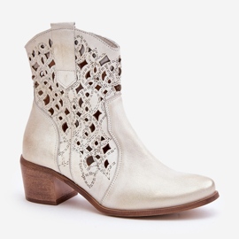 Botines de mujer de tacón alto con estampado calado Lewski 3394/2 Dorado Cepillado 5