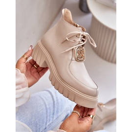 Zazoo 2952 Botines De Piel Beige Con Adorno Dorado 2