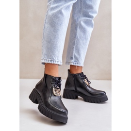 Zazoo 2952 Botines De Piel Con Adorno Dorado, Negro 3