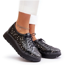 Zazoo 2973 Zapatos con plataforma de piel con estampado calado, negro 8
