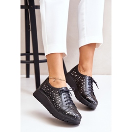 Zazoo 2973 Zapatos con plataforma de piel con estampado calado, negro 7
