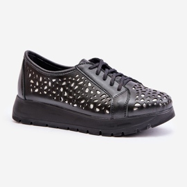 Zazoo 2973 Zapatos con plataforma de piel con estampado calado, negro 4