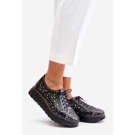 Zazoo 2973 Zapatos con plataforma de piel con estampado calado, negro 1