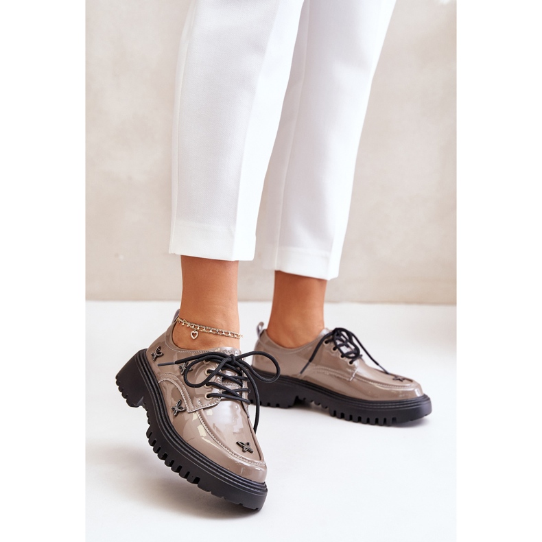 Zapatos Mujer Charol Con Adornos, Piel Natural Artiker 55C1010 Beige Oscuro 2