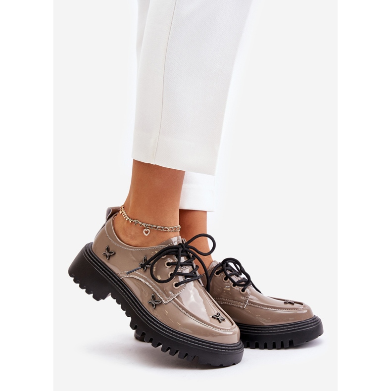 Zapatos Mujer Charol Con Adornos, Piel Natural Artiker 55C1010 Beige Oscuro 1