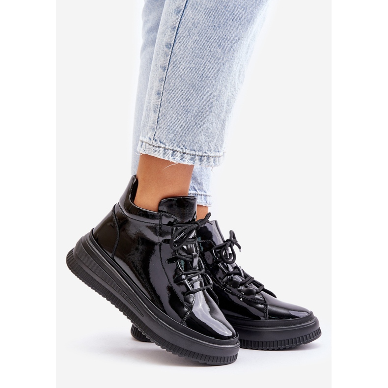 Deportivas Plataforma Charol Ligero Piel Natural Artiker 55C1049 Negro 1