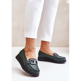 Zazoo 10141 Mocasines De Piel Con Plataforma Con Adorno, Verde Oscuro 2