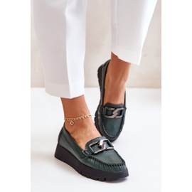Zazoo 10141 Mocasines De Piel Con Plataforma Con Adorno, Verde Oscuro 3