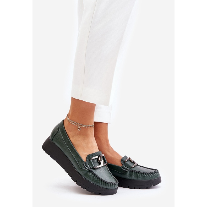 Zazoo 10141 Mocasines De Piel Con Plataforma Con Adorno, Verde Oscuro 1