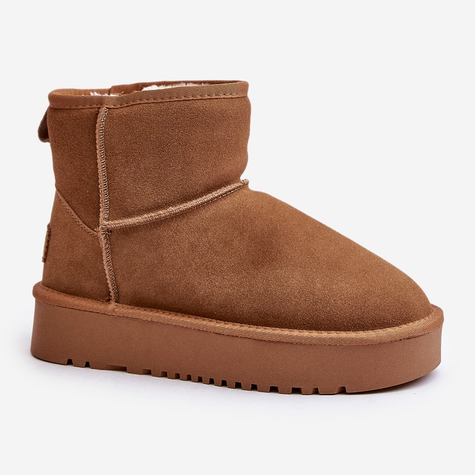 Botas de nieve con plataforma al tobillo de ante y cuero Rianaella color camel beige 2
