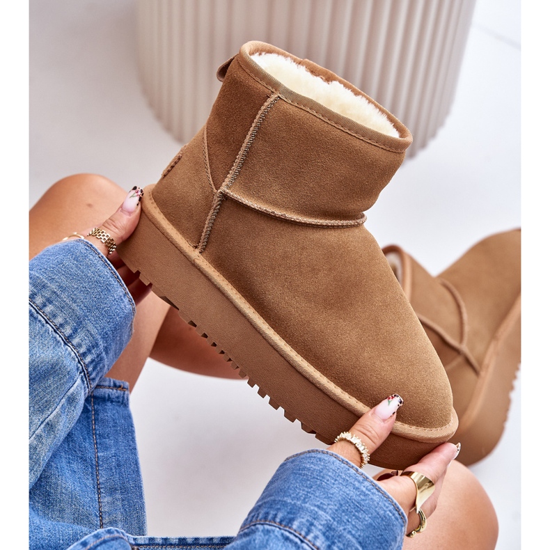 Botas de nieve con plataforma al tobillo de ante y cuero Rianaella color camel beige 1
