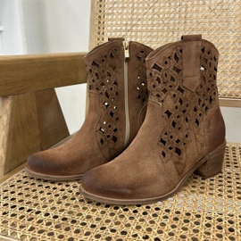 Botas De Mujer De Tacón Alto Con Estampado Calado Lewski 3394/2 Marrón 9