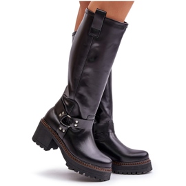 Botas por encima de la rodilla de mujer de piel Lewski 3432 Negro 11