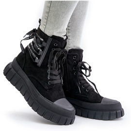 Botas De Mujer Con Plataforma Y Cordones Decorativos Negro Edidda 11