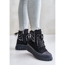 Botas De Mujer Con Plataforma Y Cordones Decorativos Negro Edidda 4