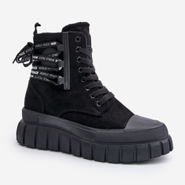 Botas De Mujer Con Plataforma Y Cordones Decorativos Negro Edidda 5