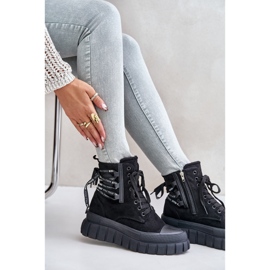 Botas De Mujer Con Plataforma Y Cordones Decorativos Negro Edidda 9