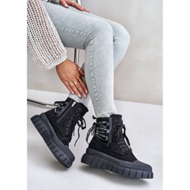 Botas De Mujer Con Plataforma Y Cordones Decorativos Negro Edidda 10