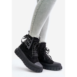 Botas De Mujer Con Plataforma Y Cordones Decorativos Negro Edidda 1