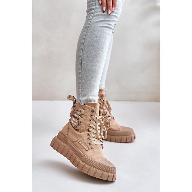 Botas De Mujer Marrones Con Plataforma Y Cordones Decorativos Edidda marrón 2