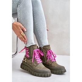 Botas De Mujer Con Plataforma Y Cordones Decorativos, Leopardo Verde Edidda 2