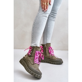 Botas De Mujer Con Plataforma Y Cordones Decorativos, Leopardo Verde Edidda 4
