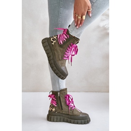 Botas De Mujer Con Plataforma Y Cordones Decorativos, Leopardo Verde Edidda 7